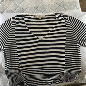 LOFT Navy and White Striped Short Sleeve Tee